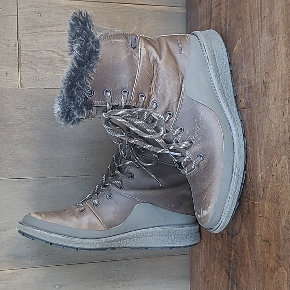 Merrell Tremblant Ezra Brown Leather Boot Women's sz 7 Lace Up Waterproof Boot